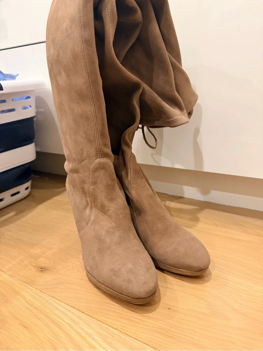 Stuart Weitzman Over-the-Knee Suede Boots in Taupe